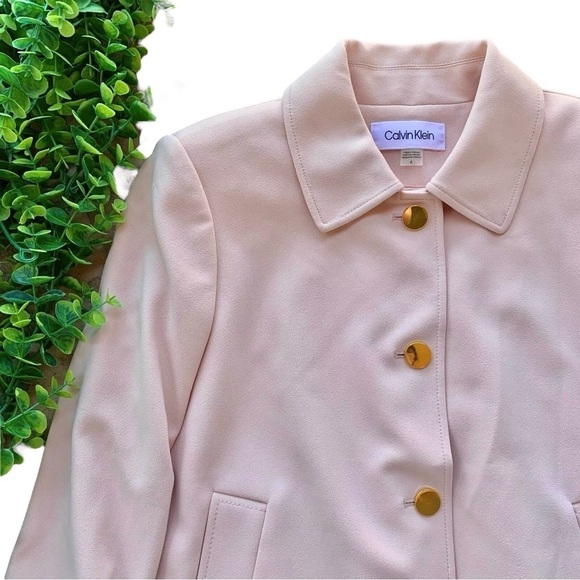 Calvin Klein Pastel Light Pink Gold Buttoned Swing Blazer Jacket Career Size 6 - Picture 3 of 8